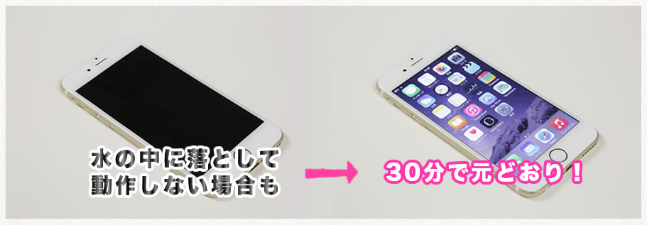 水の中に落として動作しない場合も30分で元どおり！